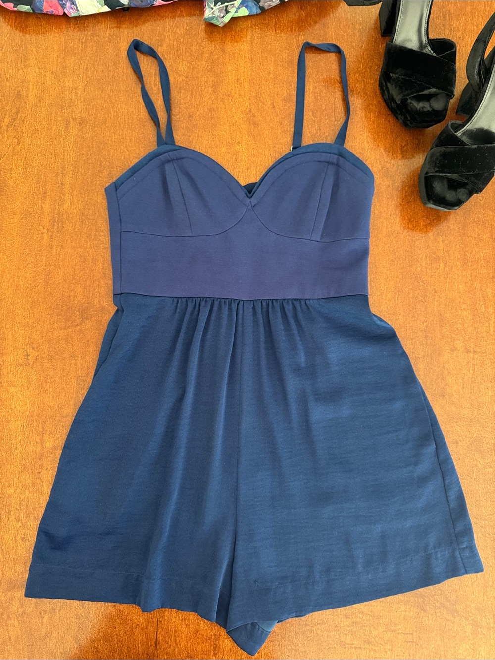 BCBGMaxAzria Bridget Bustier Romper with Spaghetti Straps in Blue Depth
